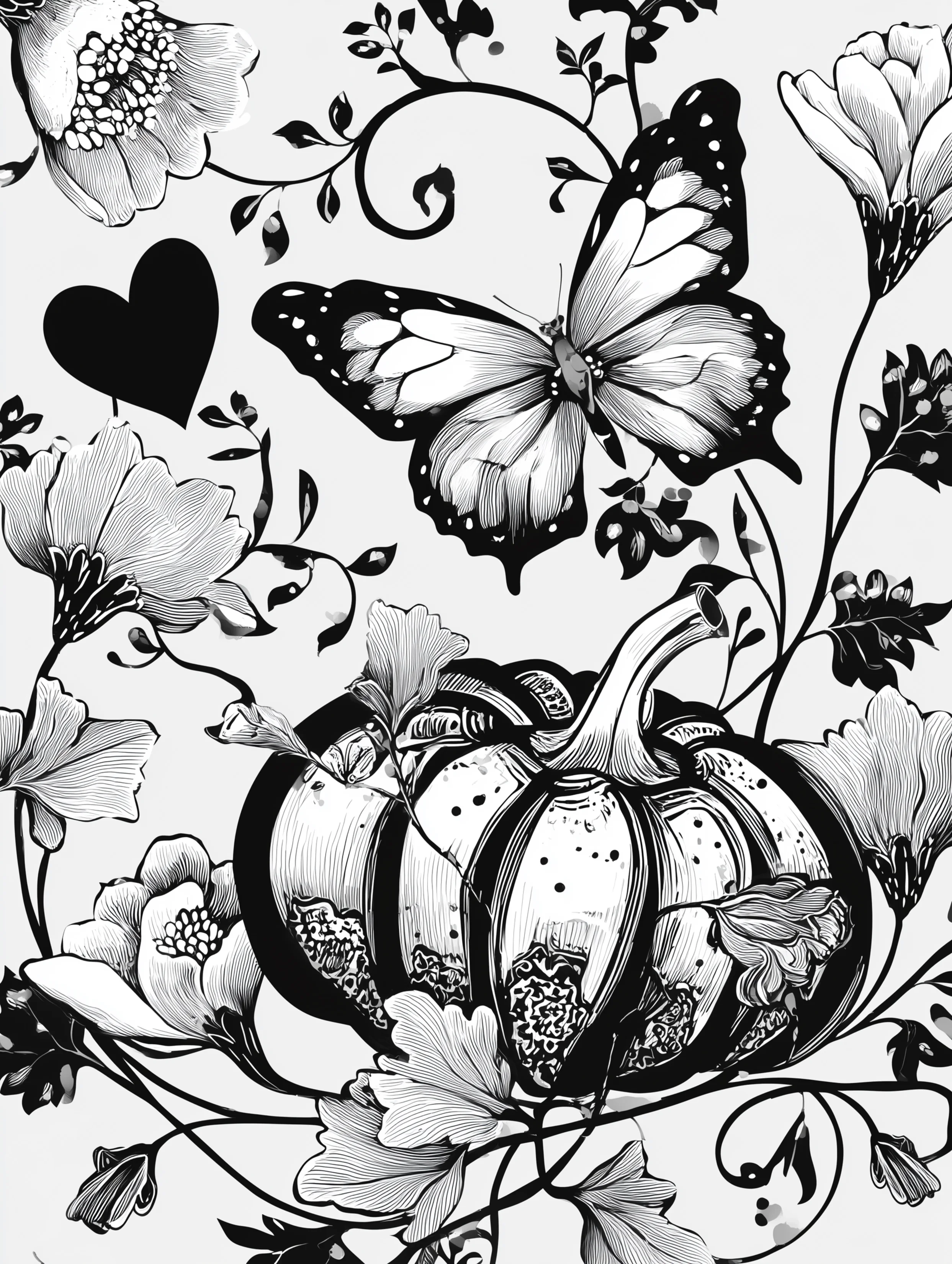 Free printable butterfly coloring page for adults featuring a butterfly with a decorative pumpkin